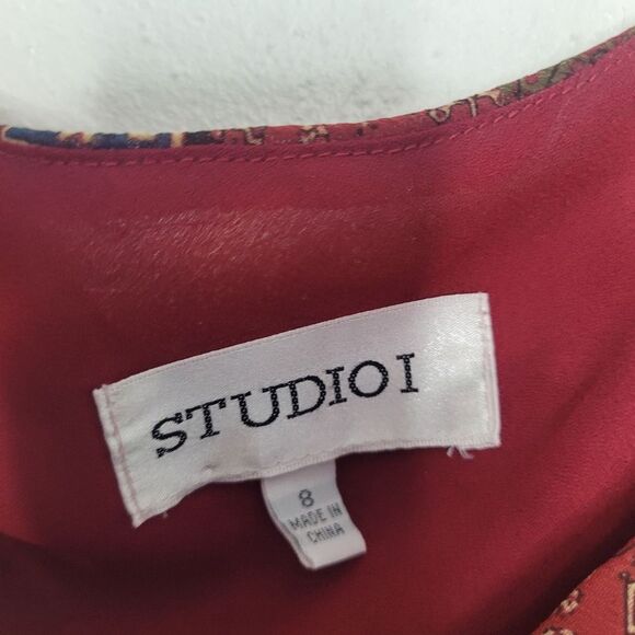 Vintage y2k 90s Studio I red paisley print boho indie grunge maxi dress size 8 - Picture 3 of 6